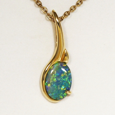 Custom Made 18k Yellow Gold Pendant with a SOLID SEMI BLACK OPAL Bright crisp fire of orange, green and a beautiful blue 